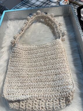 Small Straw Ivory Mini Bag with Snap Closure